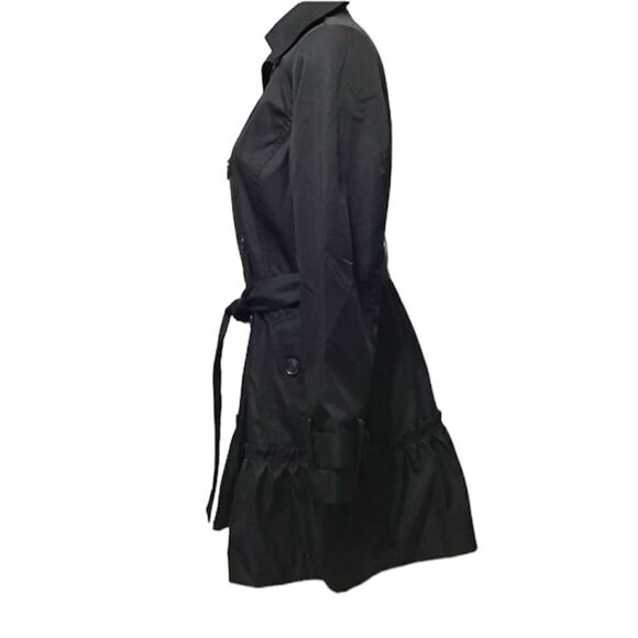 Sandro Studio Black Wrap Coat Double Breast Self Tie Belt Ruffle Hem Large - Picture 4 of 15